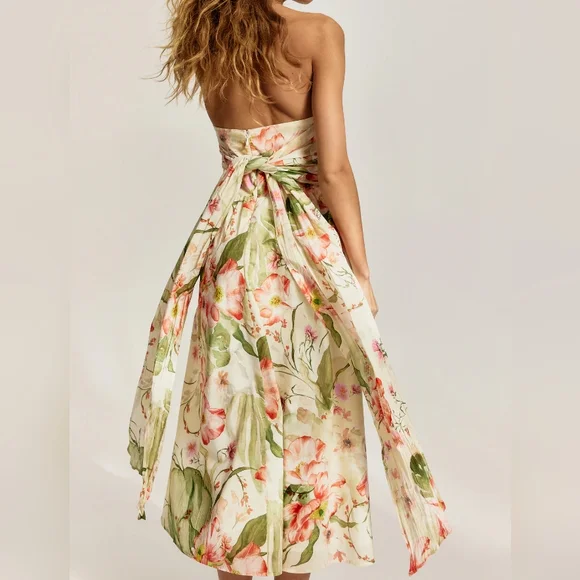H&M Tie-back Bandeau Dress Midi Floral White/flowers Bnwt!! - Picture 10 of 16